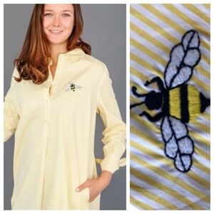 NWOT August Morgan Tie Sleeve Cotton Shirt Dress Yellow White Stripe XS